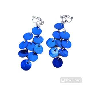 NWOT Blue Multi-layer Natural Shell Handmade  Clip On Earrings,
